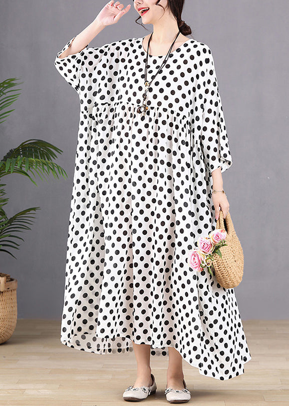 White O-neck Patchwork Maxi Dresses Spring