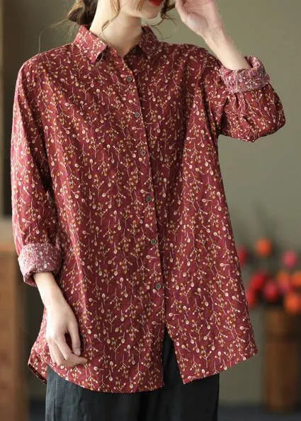 Natural Lapel Spring Clothes for Sewing Chocolate Print Blouses
