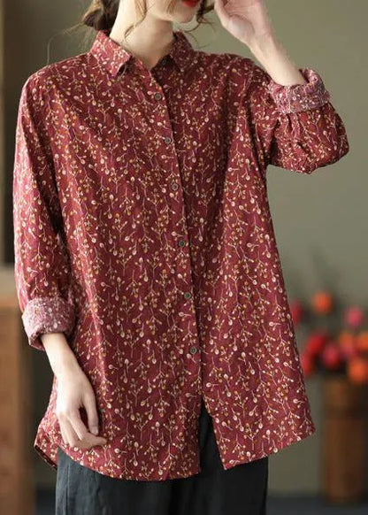 Natural Lapel Spring Clothes for Sewing Chocolate Print Blouses
