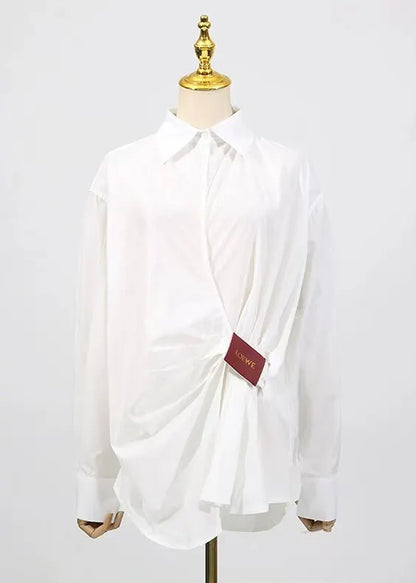 Loose White Peter Pan Collar Wrinkled Cotton Shirt Top Fall