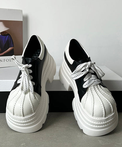 Black White Splicing Platform Loafer Shoes Lace Up