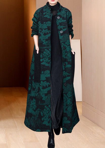 Red Jacquard Pockets Fine Cotton Filled Coat Winter