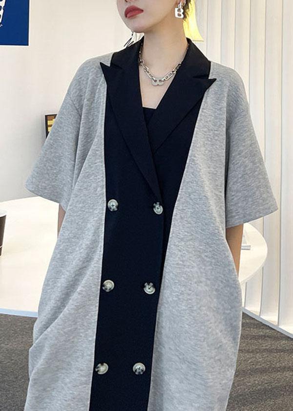 Style Black Button Patchwork Summer Short Sleeve Dress