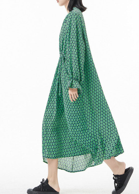 Classy Green Tie Waist V Neck Silk Vacation Dress Spring