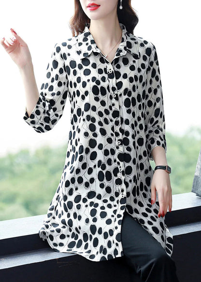 White Peter Pan Collar Button Dot Chiffon Shirt Tops Long Sleeve