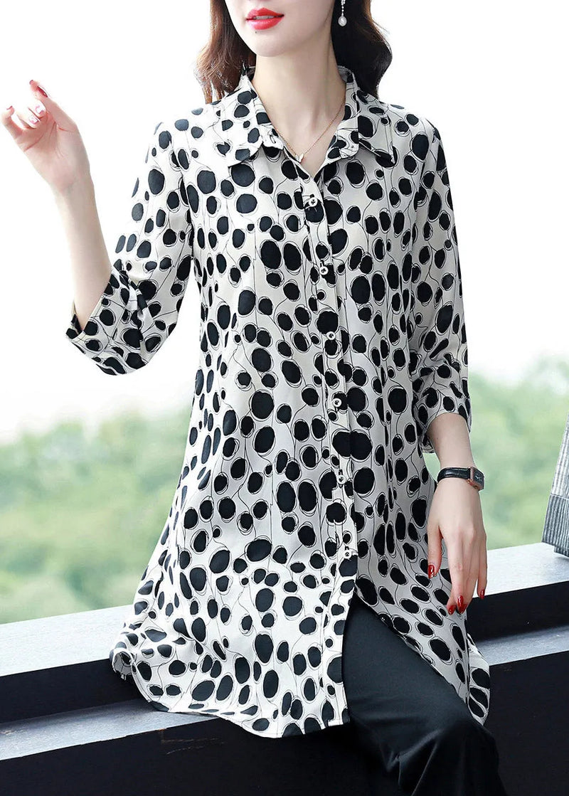 White Peter Pan Collar Button Dot Chiffon Shirt Tops Long Sleeve