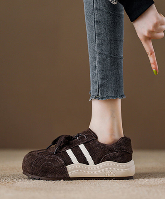 Red Suede Lace Up Splicing Flat Shoes