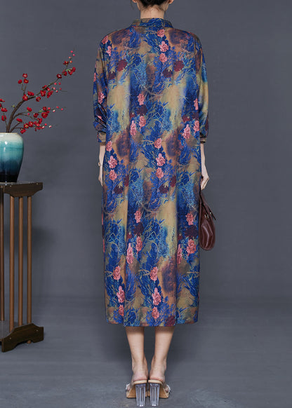 Blue Peter Pan Collar Tie Dye Silk Shirt Dress Summer