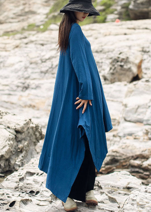 Simple Blue Asymmetrical Cotton Dress Spring