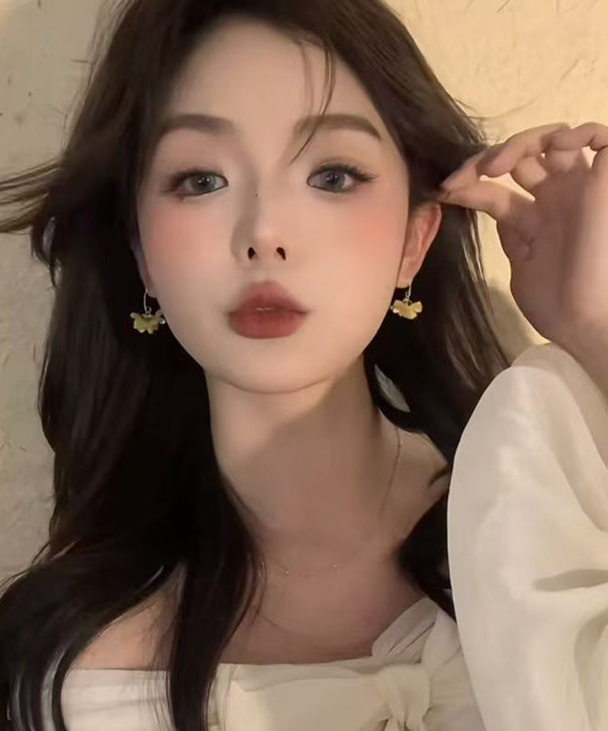Yellow Copper Alloy Acrylic Pearl Osmanthus Hoop Earrings