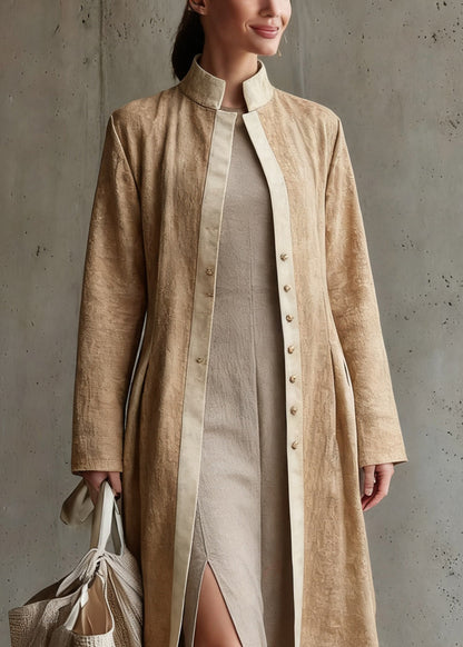 Original Design Khaki Button Wrinkled Long Coats Spring
