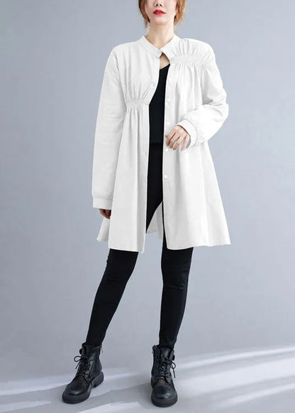 White Stand Collar Button Wrinkled Fall Shirt Top Long Sleeve