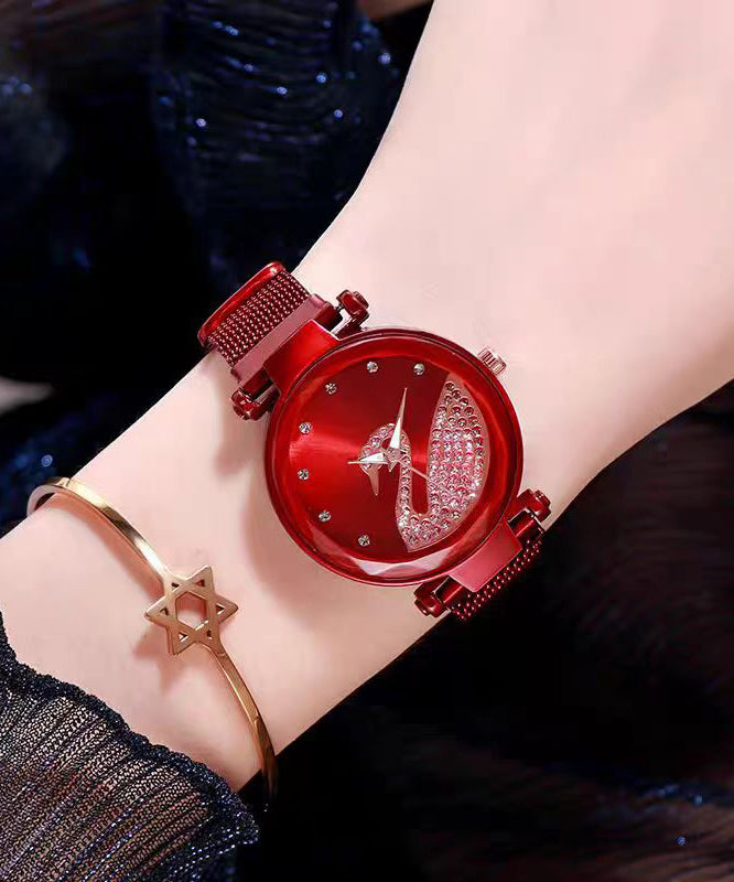 Stylish Black Leather Zircon Swan Starry Sky Watches