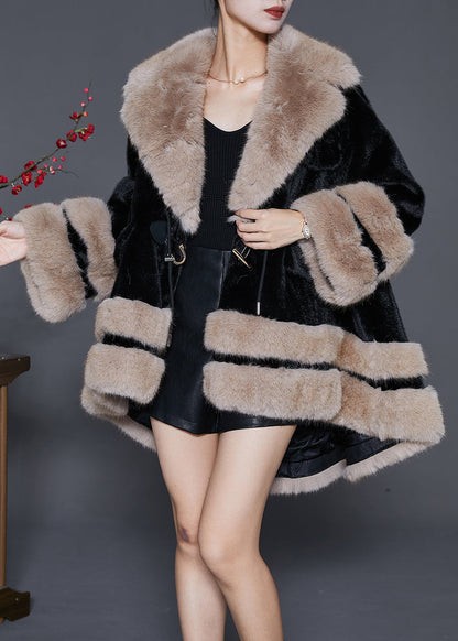 Black Fur Collar Oversized Fuzzy Fur Fluffy Coat Winter