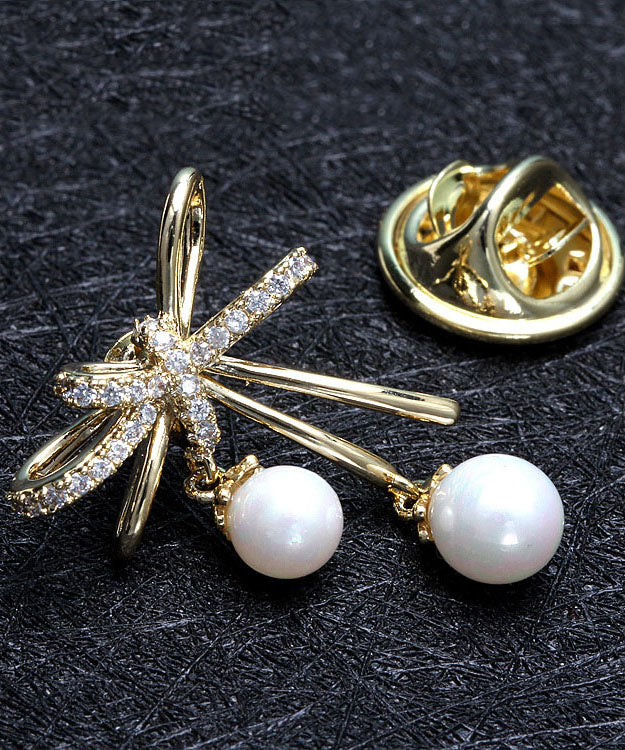 Gold Copper Overgild Zircon Pearl Butterfly Brooches