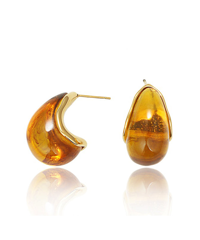 Yellow Stainless Steel Resin Hoop Earrings