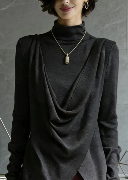 Italian Grey Asymmetrical Design Cotton Top Spring