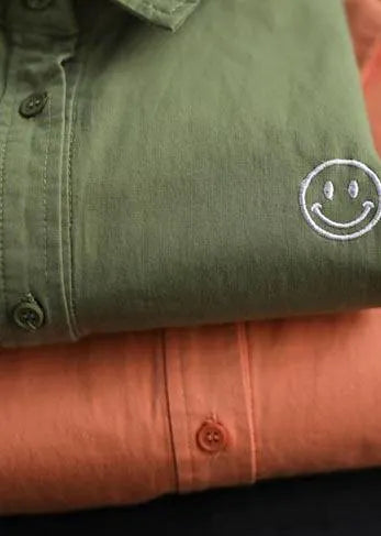 French Lapel Pockets Spring Clothes for Photography Orange Smiling Face Shirts