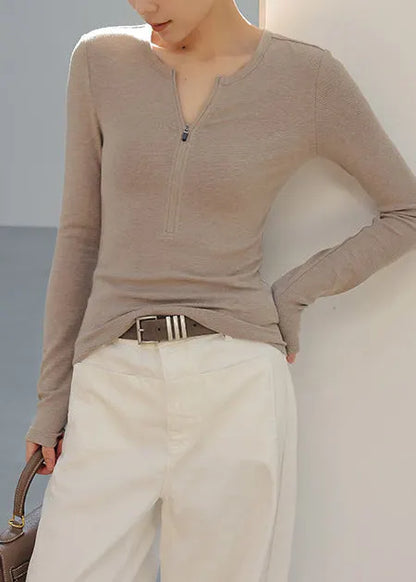 Silm Fit Khaki Cotton Top Zip Up Spring