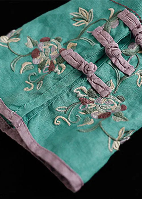 Green Embroideried Button Tops Half Sleeve