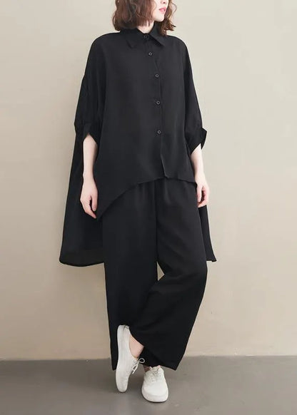 Loose Lapel Batwing Sleeve Spring Clothes Fabrics Black Tops