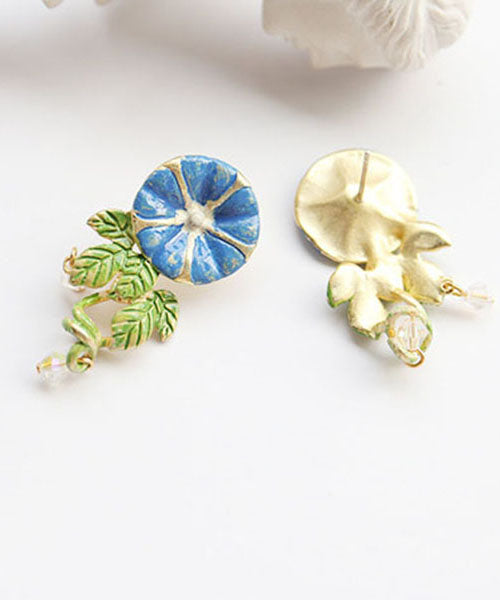 Gold Morning Glory Handmade Painting Copper Stud Earrings