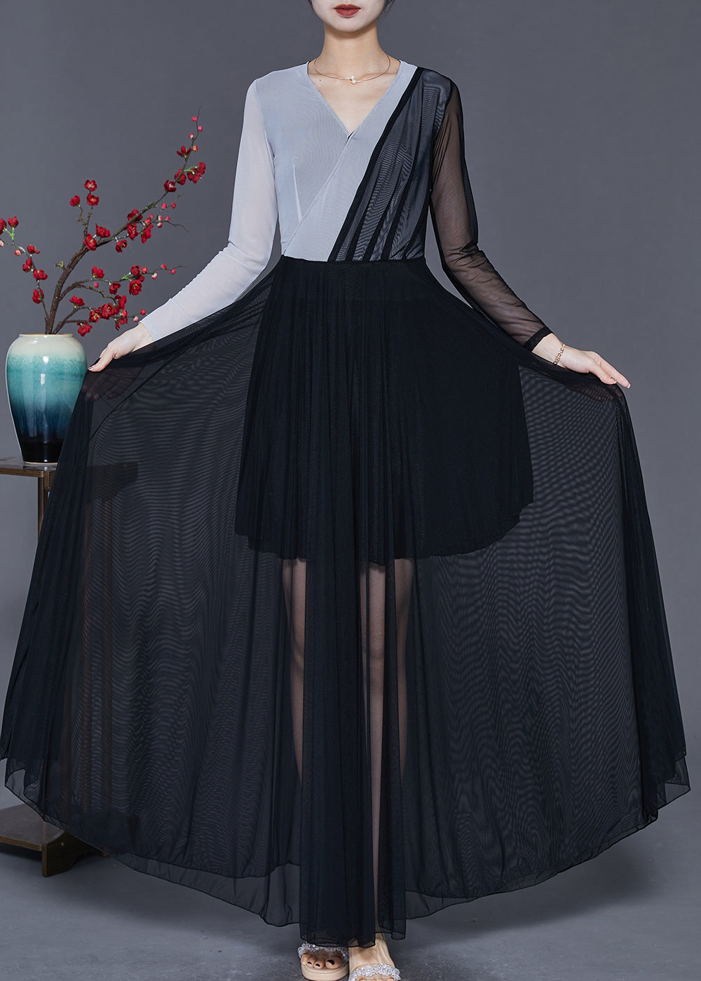 Colorblock Asymmetrical Patchwork Tulle Dress Spring