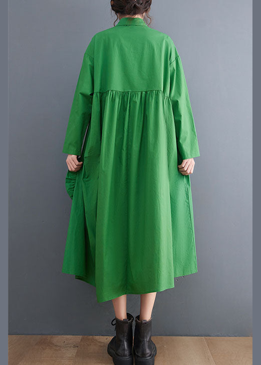 Natural Green Asymmetrical Cotton Shirts Dress Spring