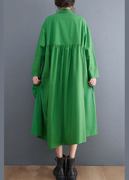 Natural Green Asymmetrical Cotton Shirts Dress Spring