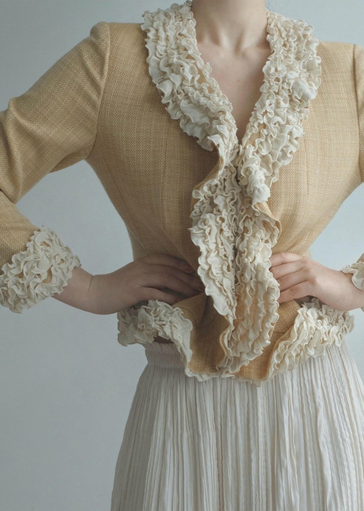 Yellow Ruffled Patchwork Cotton Jacket Fall