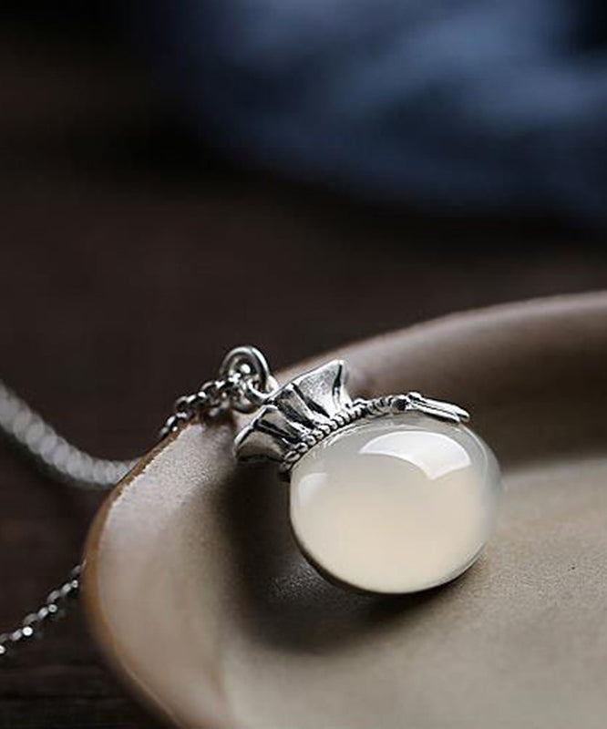 White Sterling Silver Inlaid Jade Pendant Necklace