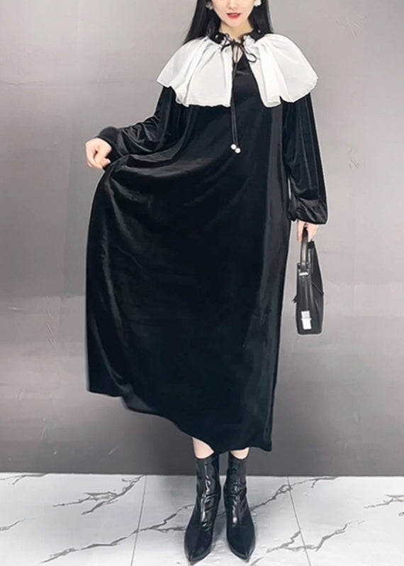Chice White Sailor Collar Patchwork Silk Velour Maxi Dress Fall