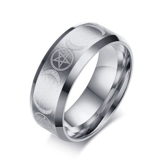 Laser Engraved Triple Goddess Moon Ring