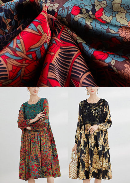 Black Hollow Out Print Dress Spring