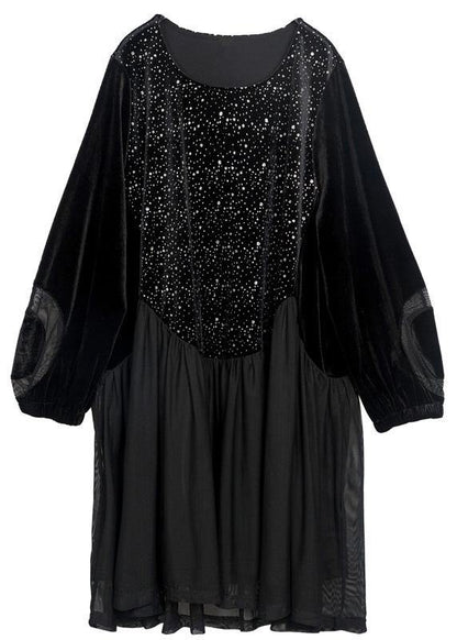 Black Patchwork Chiffon Summer Maxi Dresses