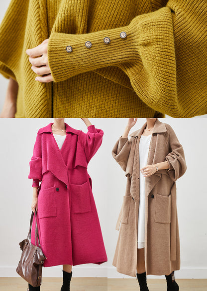 Yellow Notched Pockets Warm Knit Trenchs Spring
