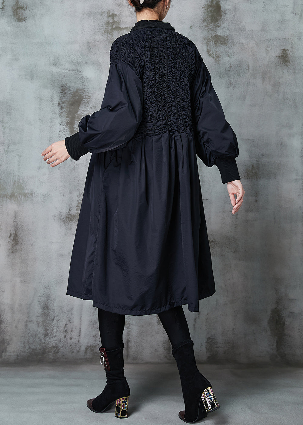 Black Oversized Wrinkled Duck Down Puffers Jackets Winter