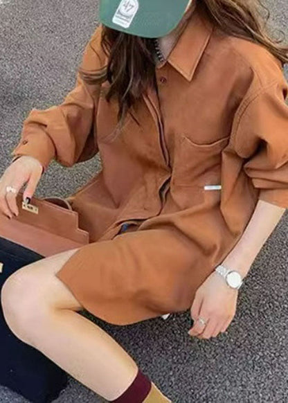 Brown Peter Pan Collar Button Shirt Fall