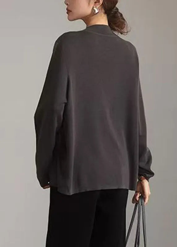 Grey O-neck Hollow Out Knit Top Spring