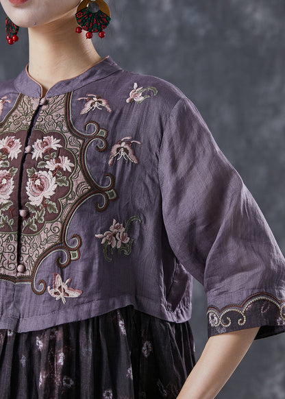 Colorblock Embroideried Patchwork Cotton Long Dress Summer