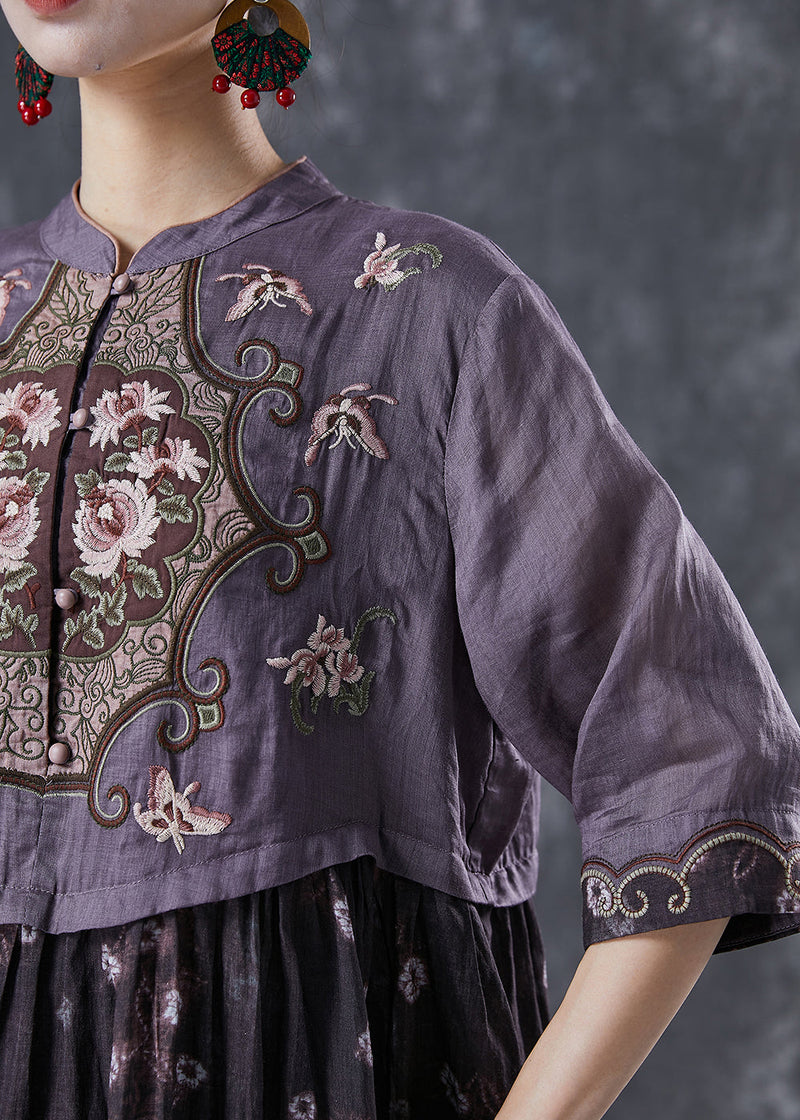 Colorblock Embroideried Patchwork Cotton Long Dress Summer