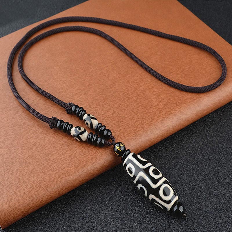 Buddha Stones Nine-eye Dzi Bead Wealth Protection Necklace
