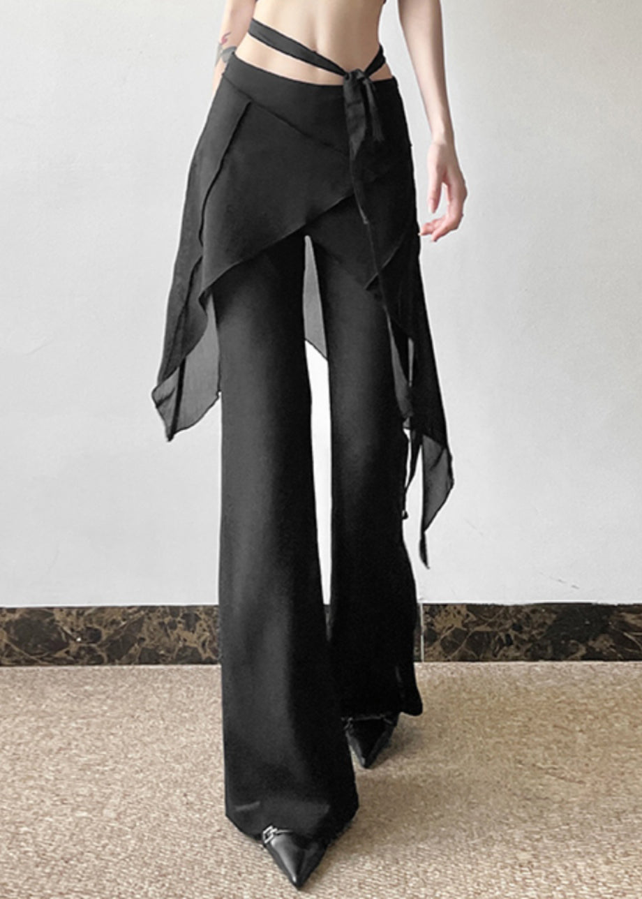 Stylish Black High Waist Patchwork Flared Trousers Summer