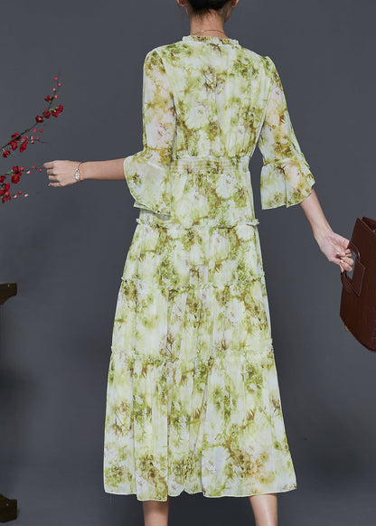 Grass Green Ruffled Tie Dye Chiffon Dresses Summer