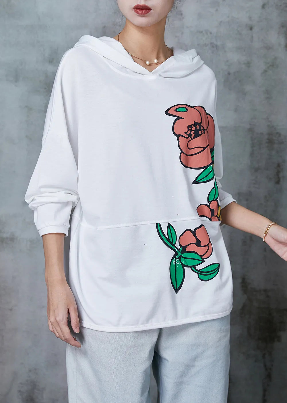 Natural White Hooded Cotton Pullover Spring