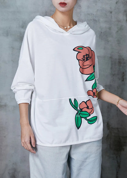 Natural White Hooded Cotton Pullover Spring