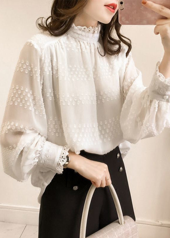 Purple Ruffled Button Chiffon Top Long Sleeve