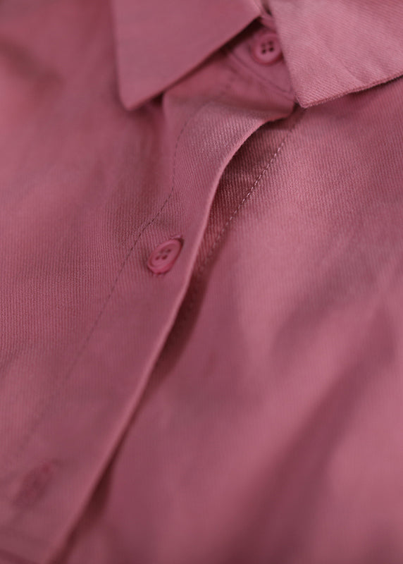 Pink Peter Pan Collar Button Pockets Shirts Long Sleeve