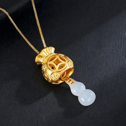 Buddha Stones Auspicious Feng Shui Money Bag Jade Pendant Necklace