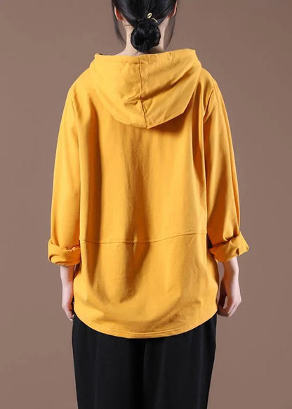 Yellow Cotton Unique Hooded Spring Tops